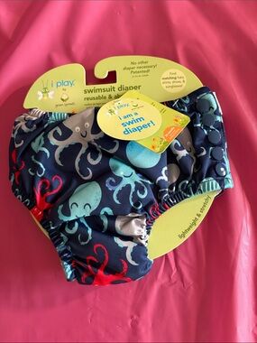 i play. Navy Swim Diaper with Octopus Print - Blue, Teal, Red, Gray